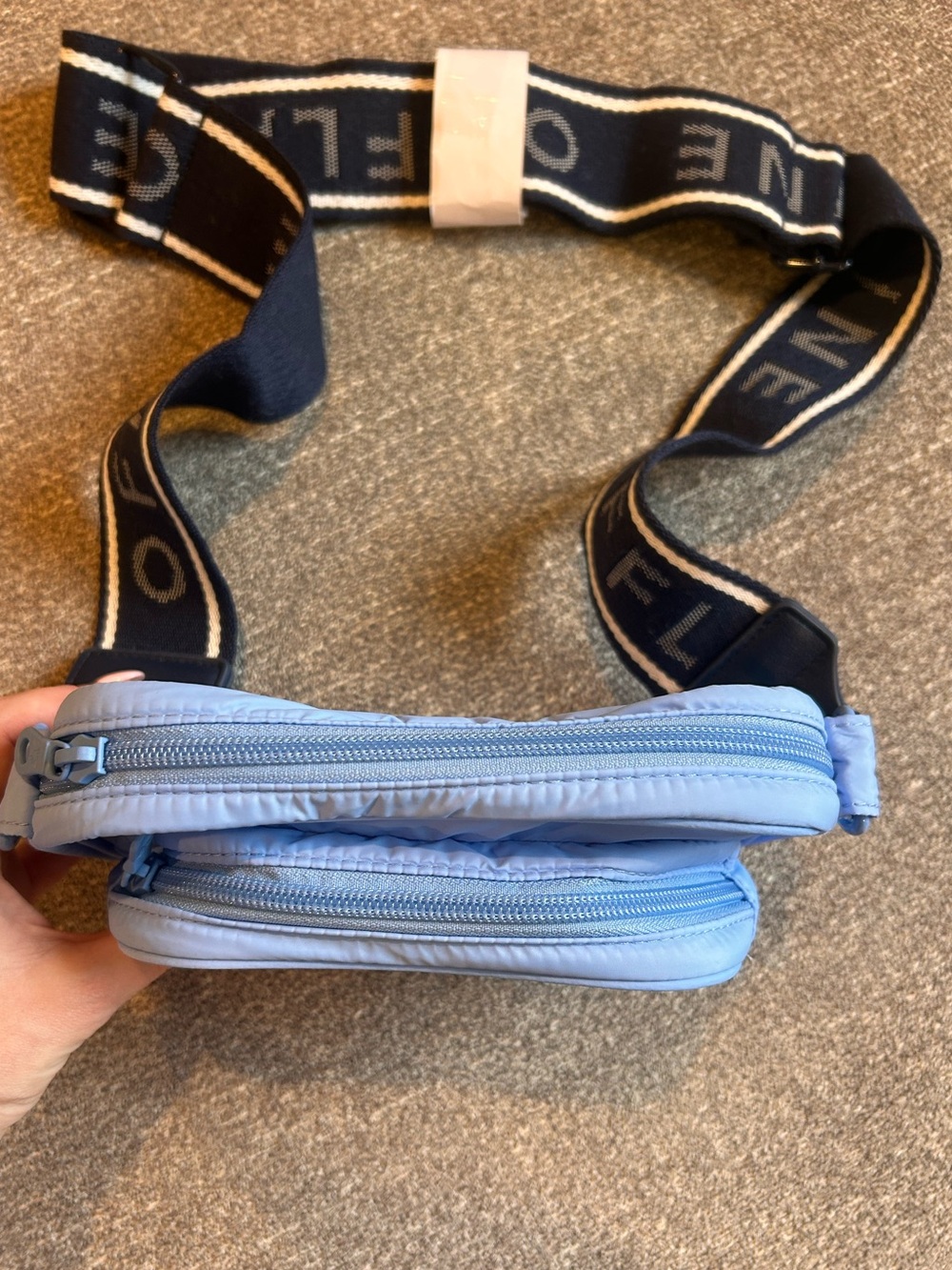 Aerie Light Blue Double-Zip Crossbody with Branded Navy Strap